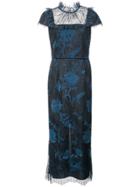 Marchesa Notte Cap Sleeve Floral Dress - Blue