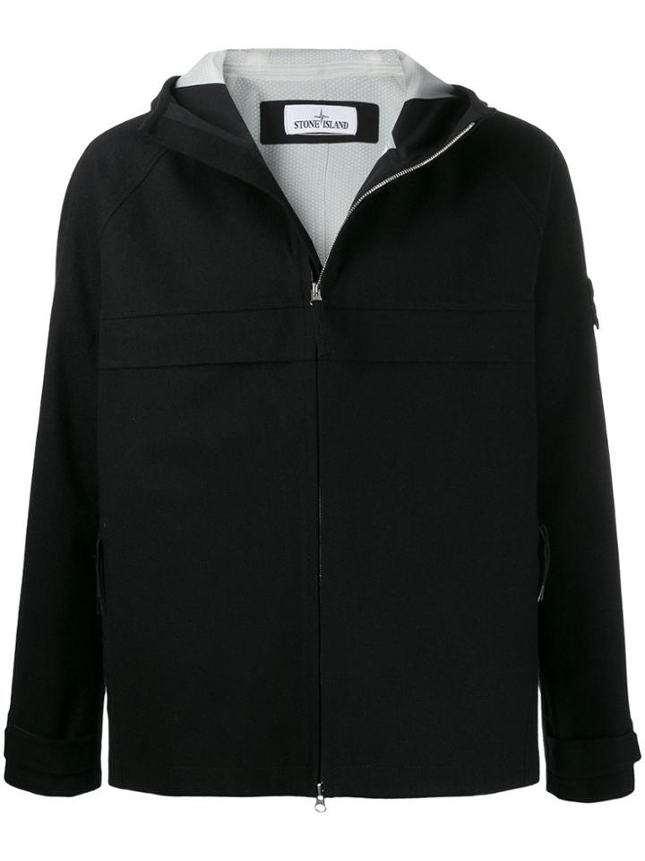 Stone Island Logo Hooded Woven Jacket - Black