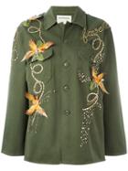 Night Market Birds Studded Jacket, Women's, Green, Cotton/polyester/glass/metal