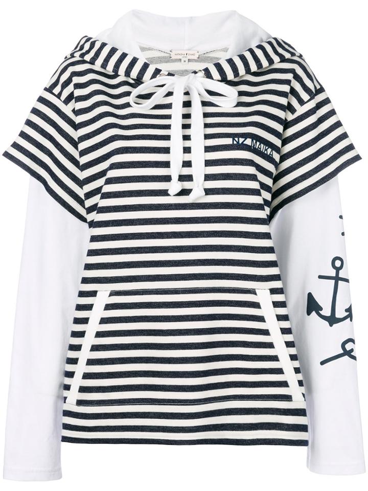 Natasha Zinko Shortsleeved Striped Hoodie - White