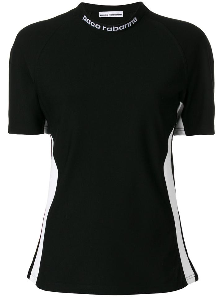Paco Rabanne - Embroidered Neck Bicolour T-shirt - Women - Polyamide/spandex/elastane/viscose - Xs, Black, Polyamide/spandex/elastane/viscose
