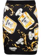 Moschino Perfume Print Skirt, Women's, Size: 42, Black, Silk/virgin Wool