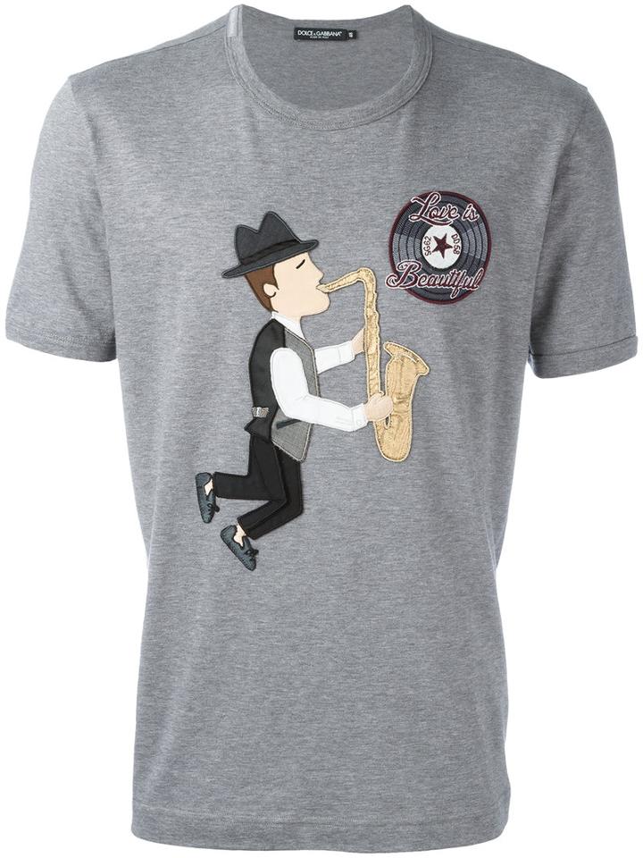 Dolce & Gabbana Saxophonist Patch T-shirt, Men's, Size: 46, Grey, Cotton