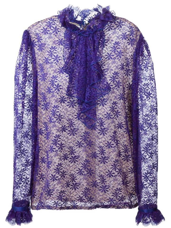 Guy Laroche Vintage Ruffled Lace Shirt - Pink & Purple