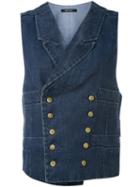 Ermanno Gallamini - Metallic Embellished Waistcoat - Women - Cotton/linen/flax - L, Blue, Cotton/linen/flax
