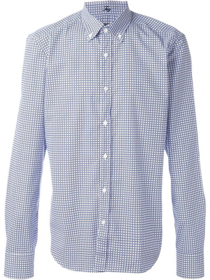 Fay Checked Button Down Shirt, Men's, Size: 41, Blue, Cotton