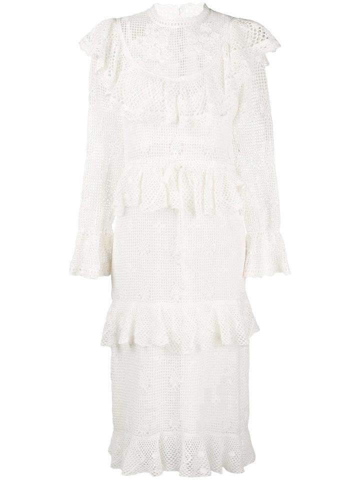 Zimmermann Embroidered Ruffle Midi Dress - White
