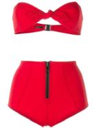Lisa Marie Fernandez - Poppy Zip Seersucker Bikini - Women - Nylon/spandex/elastane - Xl, Women's, Red, Nylon/spandex/elastane