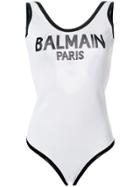 Balmain Scoop Back Logo Bodysuit - White