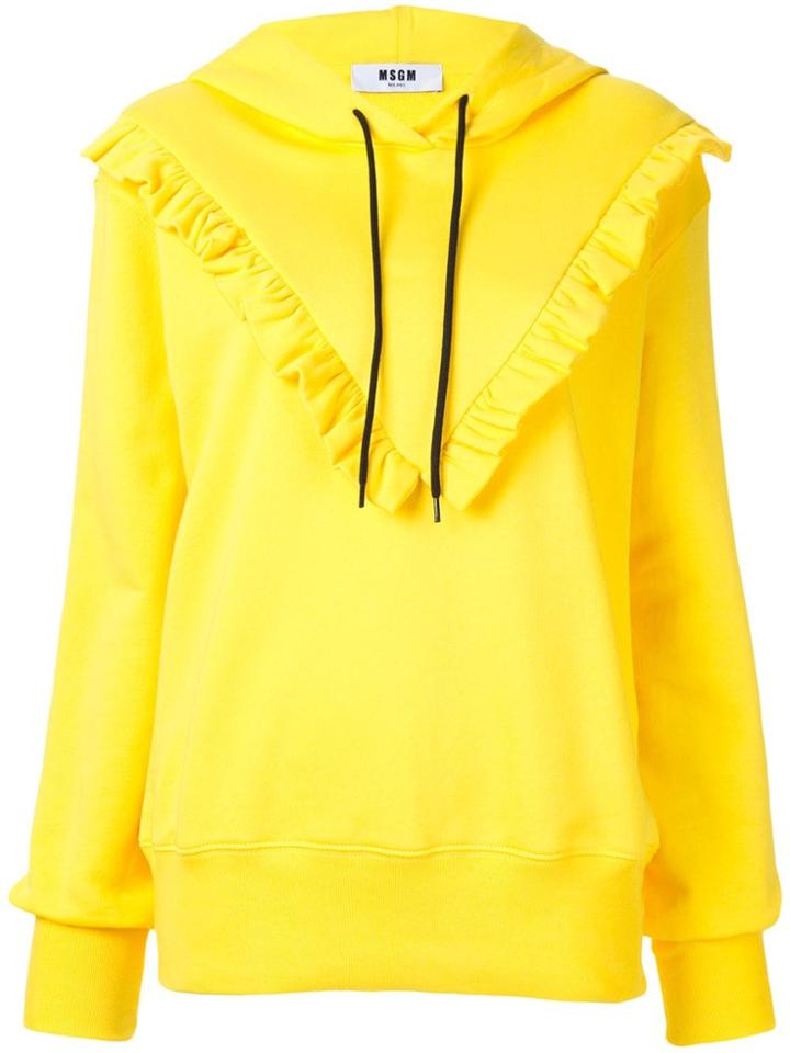 Msgm Ruffle Detail Hoodie - Yellow