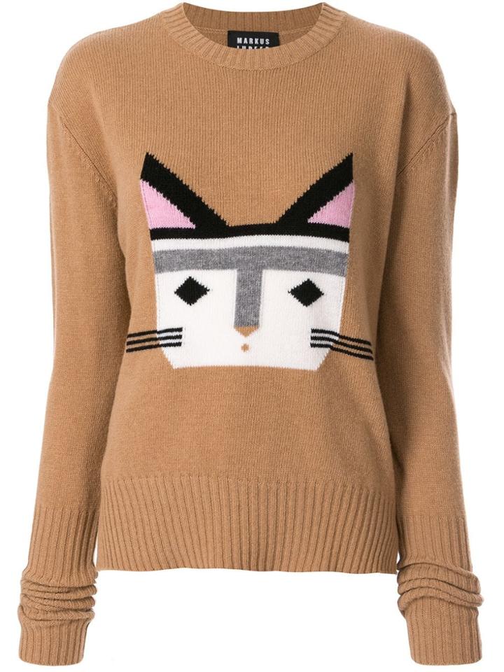Markus Lupfer Cat Face Intarsia Jumper - Brown
