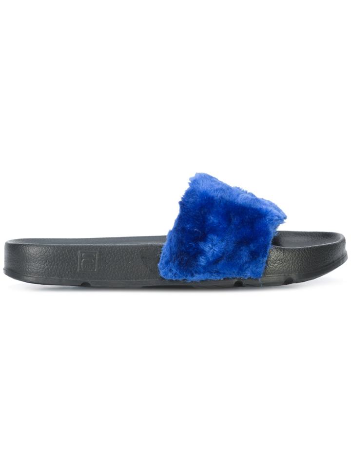 Baja East Fila Edition Faux Fur Slides - Blue