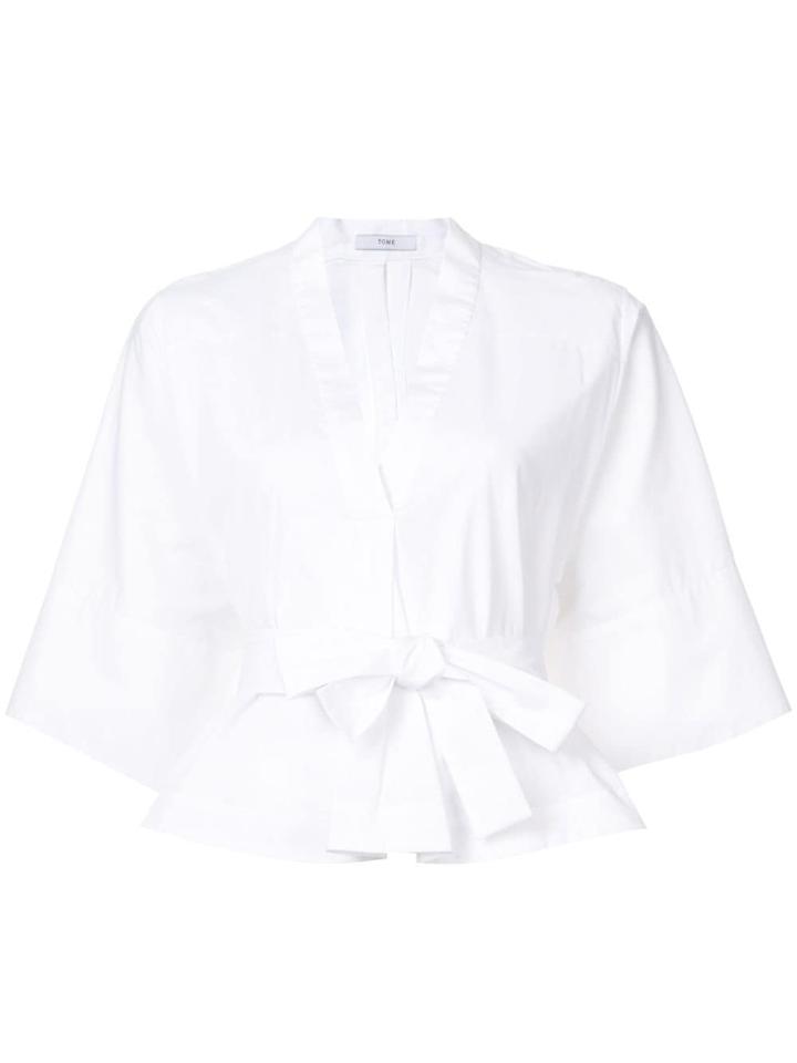 Tome Waist-tied Draped Blouse - White