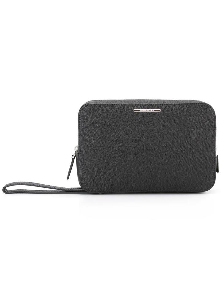 Ermenegildo Zegna Logo Plaque Clutch, Men's, Black, Calf Leather