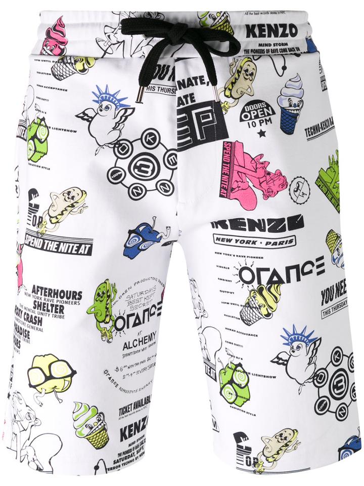 Kenzo Cartoon Flyers Shorts, Men's, Size: Xl, Cotton/spandex/elastane