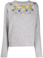 Miu Miu Floral Embellished Jumper - Grey