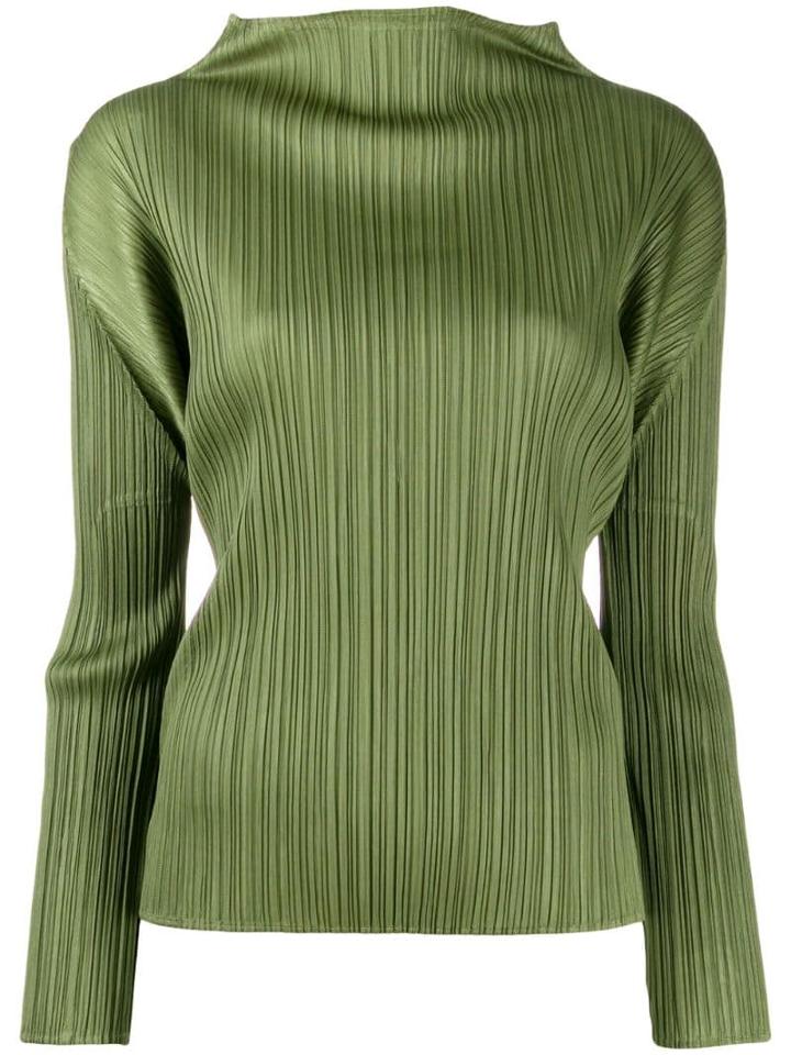 Pleats Please By Issey Miyake Mocl-neck Plissé Top - Green