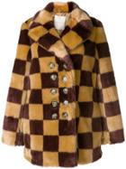 Marco De Vincenzo Checked Faux Fur Coat - Brown