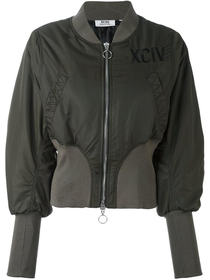Gcds Puff Sleeve Bomber Jacket, Women's, Size: Large, Green, Polyamide/polyester