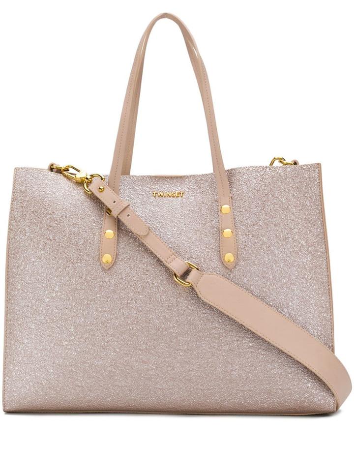 Twin-set Glitter Logo Tote - Pink