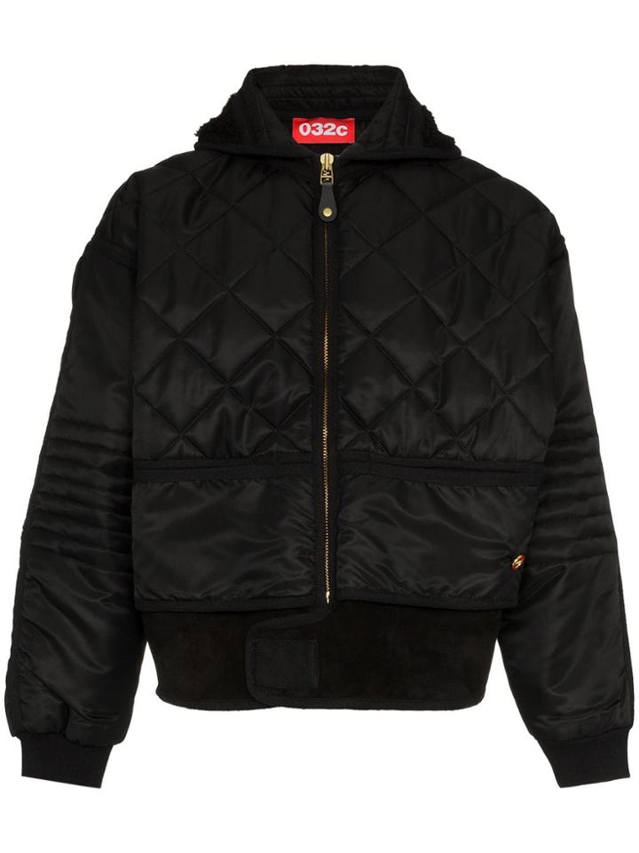 032c Leather Trim Quilted Bomber Jacket - Black