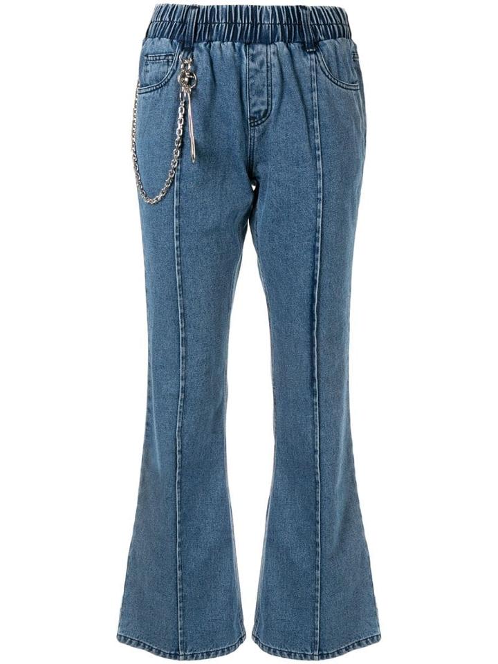 Pony Stone Chain Linked Flared Jeans - Blue