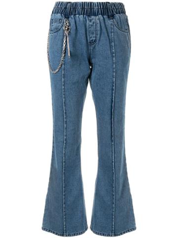Pony Stone Chain Linked Flared Jeans - Blue