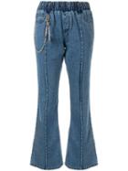 Pony Stone Chain Linked Flared Jeans - Blue