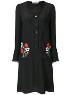 Sonia Rykiel Floral Embroidred Pockets Dress - Black