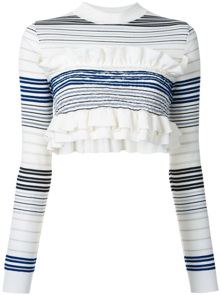 Stella Mccartney Cropped Striped Frill Jumper, Women's, Size: 36, White, Virgin Wool