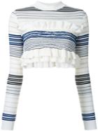 Stella Mccartney Cropped Striped Frill Jumper, Women's, Size: 36, White, Virgin Wool