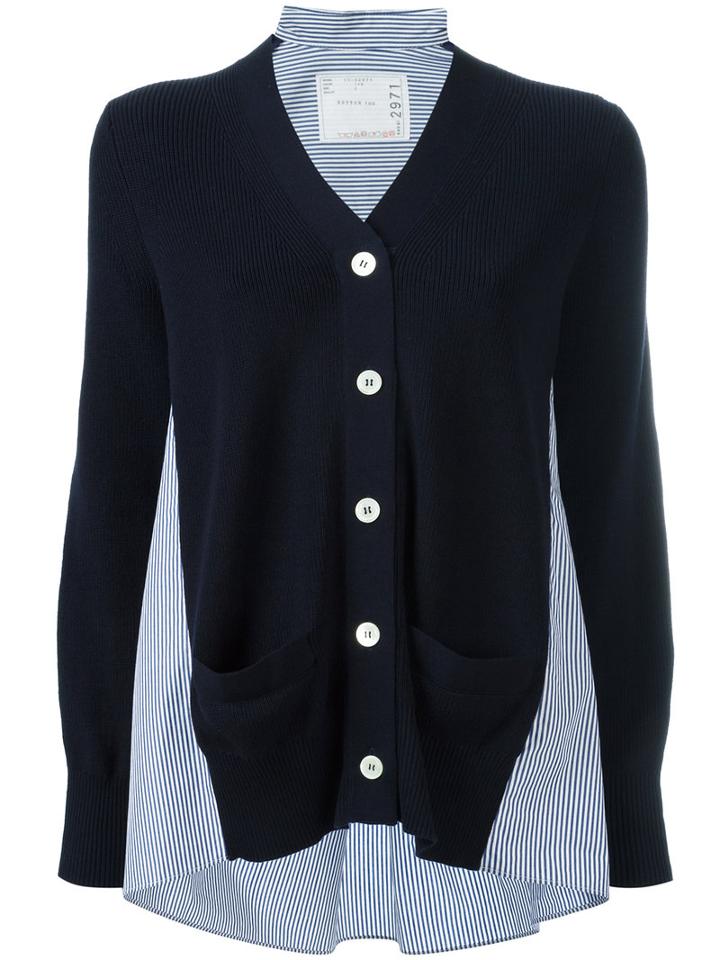 Sacai Pinstripe Insert Cardigan, Women's, Size: 1, Blue, Cotton
