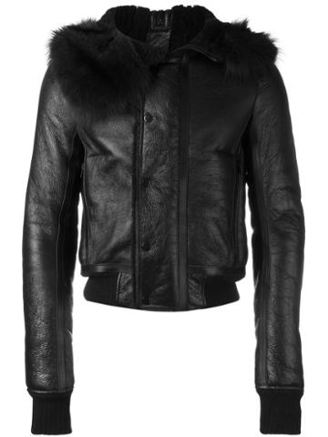 Rick Owens Hun Hooded Bomber Jacket, Men's, Size: 52, Black, Cotton/lamb Skin/cupro/virgin Wool