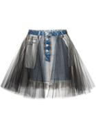 Unravel Project Tulle Overlay Denim Skirt - Blue