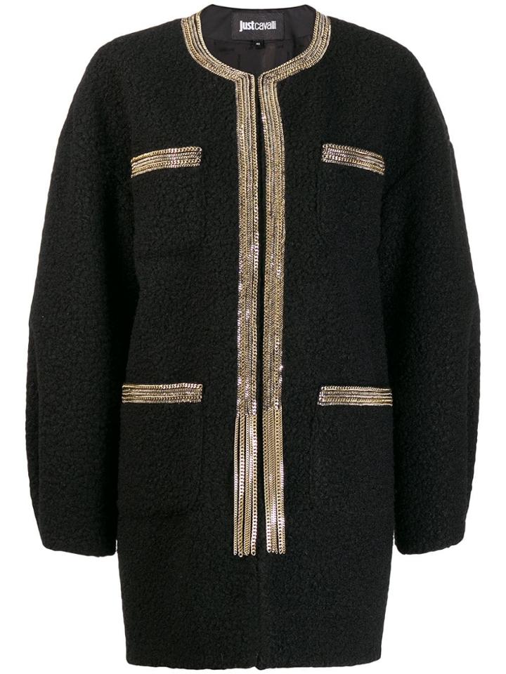 Just Cavalli Chain Trim Cocoon Coat - Black