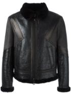 Neil Barrett Panelled Leather Bomber Jacket, Men's, Size: Large, Black, Sheep Skin/shearling