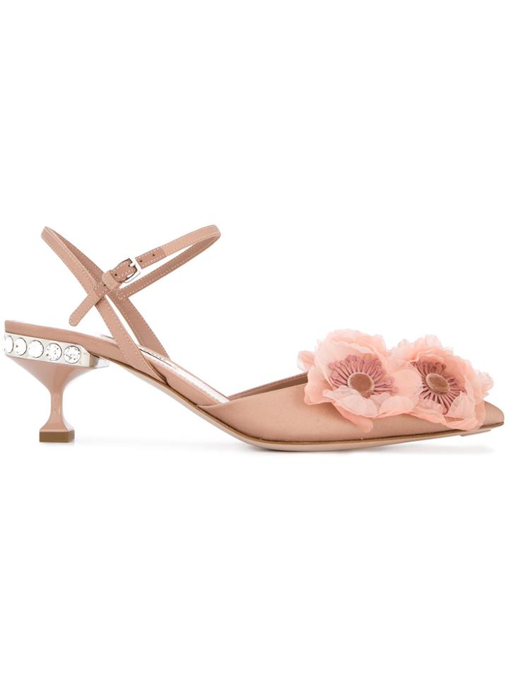 Miu Miu Peony Embellished Pumps - Pink & Purple
