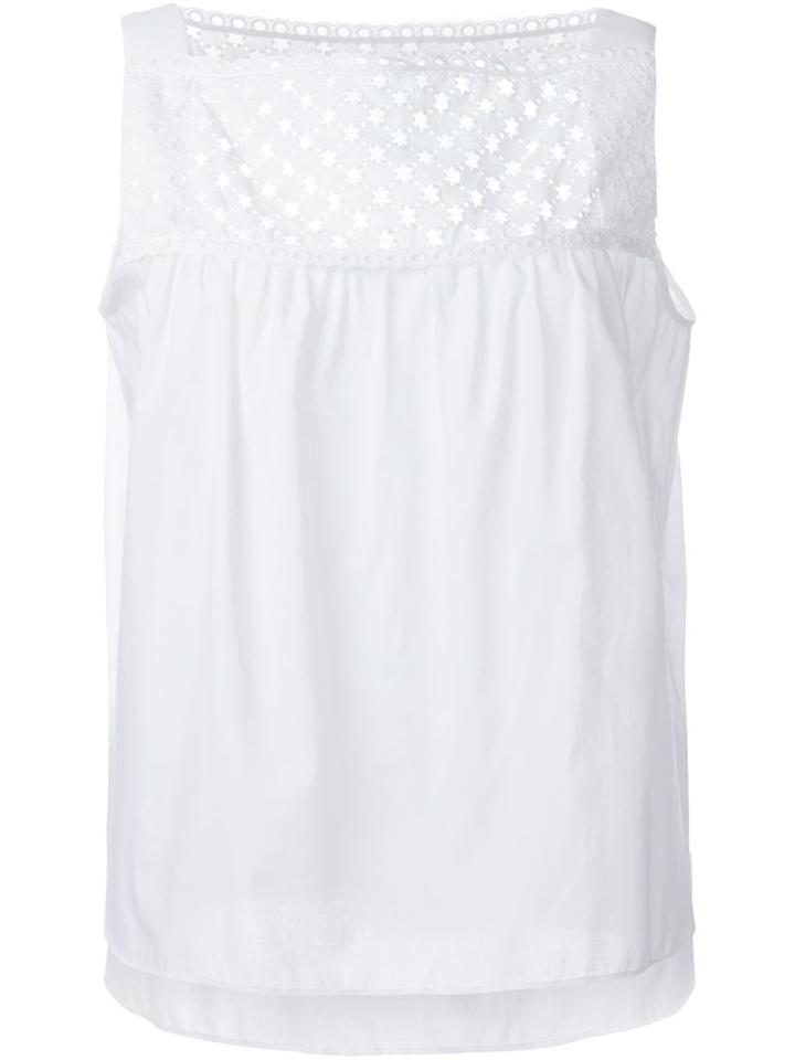 Carven Broderie Anglaise Panel Top, Women's, Size: 32, White, Cotton