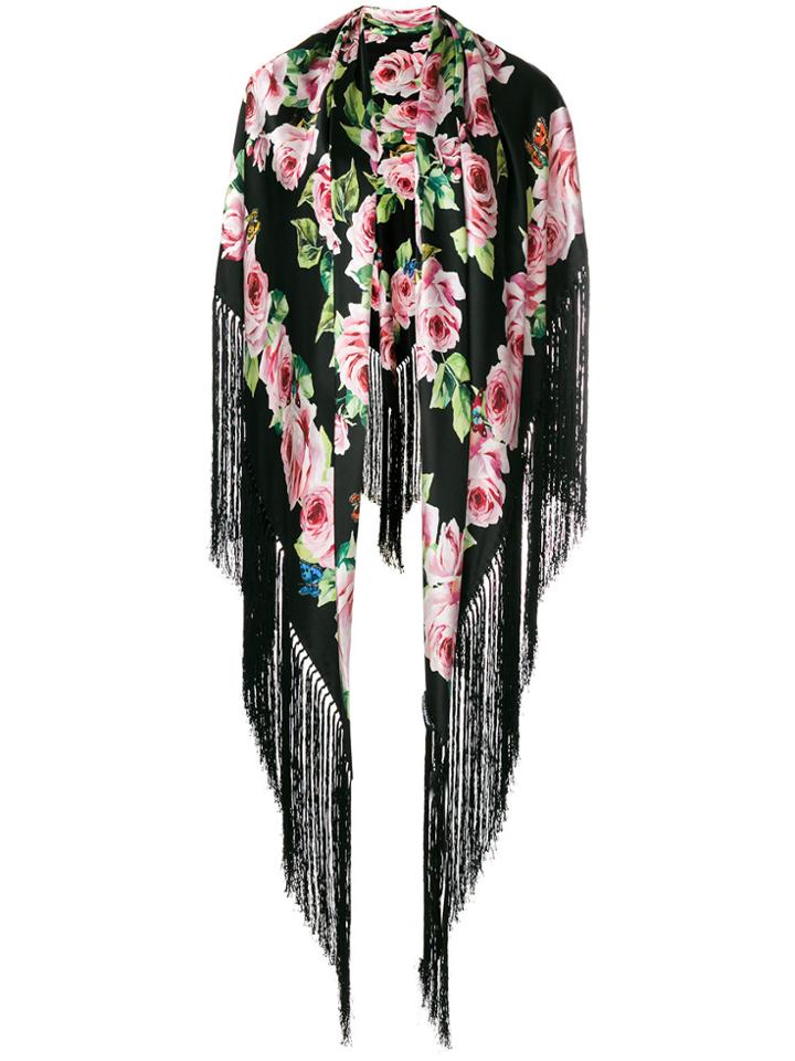 Dolce & Gabbana Rose Print Shawl - Black