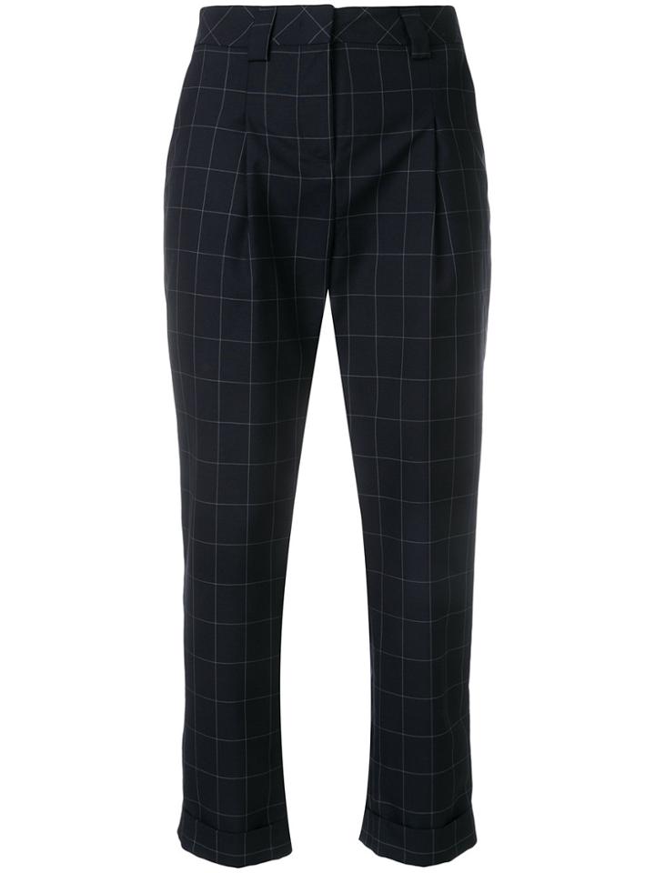 Eleventy Cropped Checked Trousers - Blue