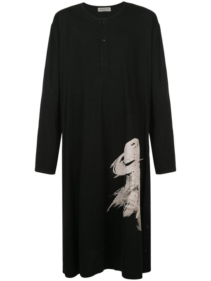 Yohji Yamamoto Graphic Print Long Henley Top - Black
