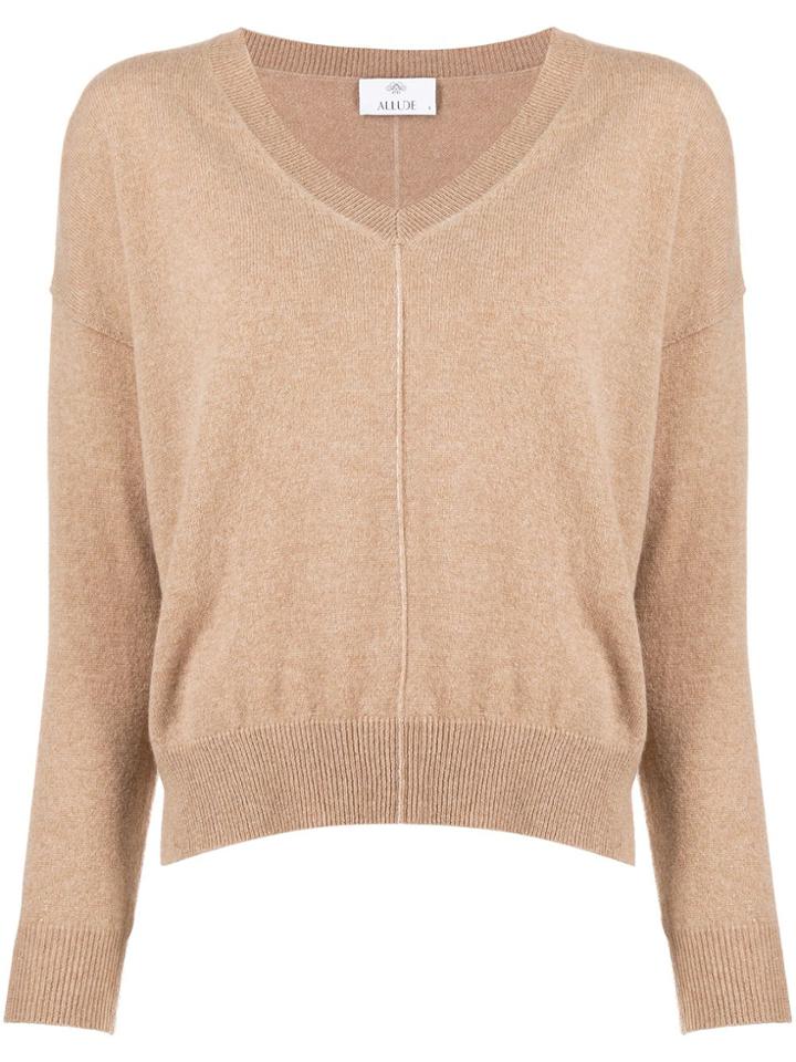 Allude Knit V-neck Sweater - Neutrals