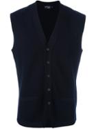 Hackett Ribbed Button Down Waistcoat, Men's, Size: Large, Blue, Merino