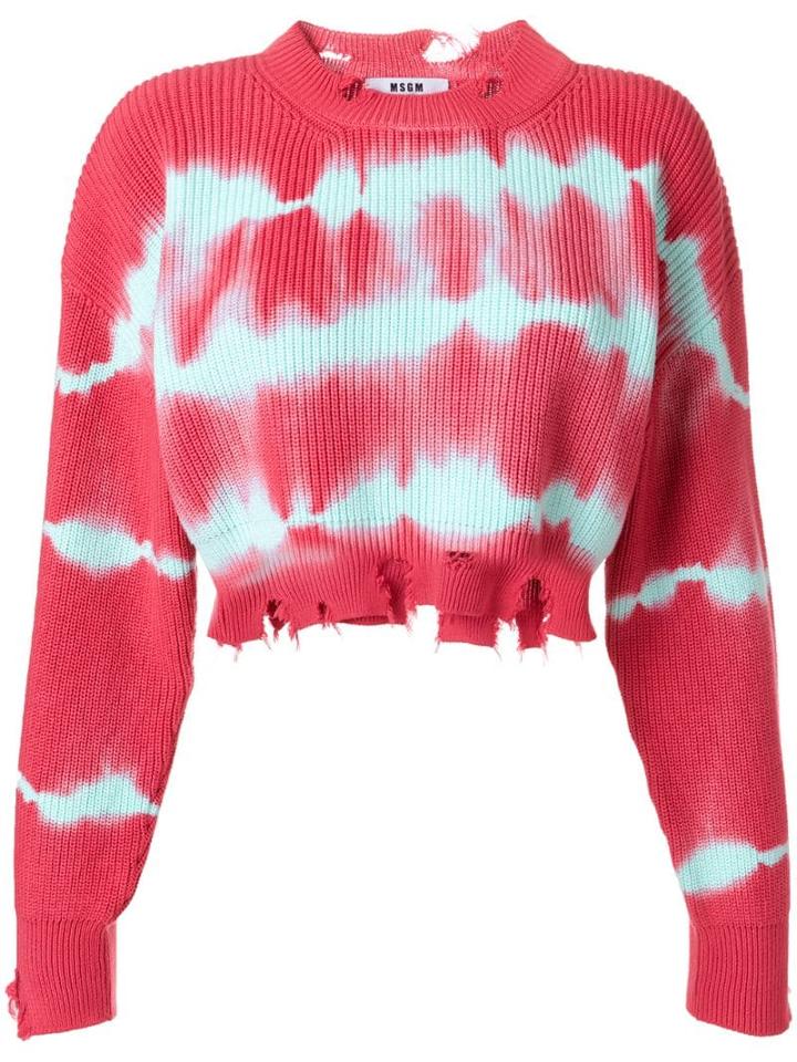 Msgm Tie-dye Raw Edge Cropped Sweater - Pink