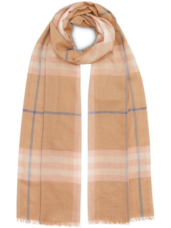 Burberry Lightweight Check Wool And Silk Scarf - Brown