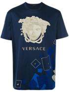 Versace Logo Print T-shirt, Men's, Size: Medium, Blue, Cotton