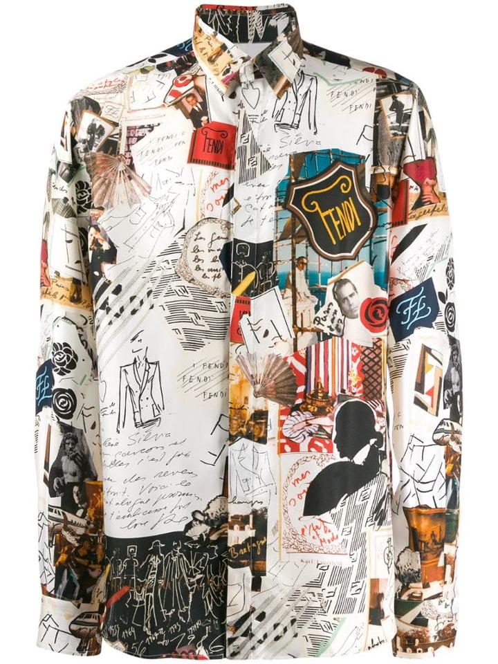 Fendi Karl Kollage Silk Shirt - White