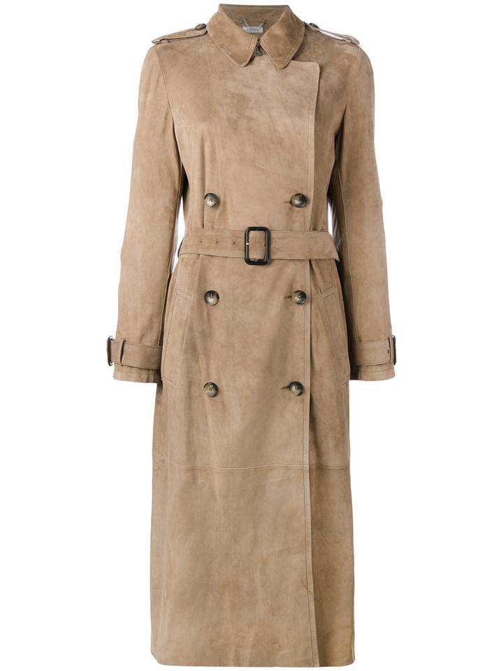 Desa Collection - Double Breasted Trench Coat - Women - Cotton/suede - 38, Nude/neutrals, Cotton/suede