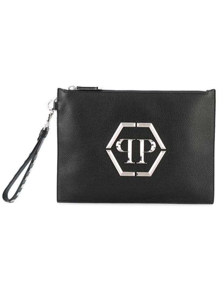 Philipp Plein - Poyel Clutch - Men - Calf Leather/polyester - One Size, Black, Calf Leather/polyester