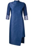 Taro Horiuchi Mandarin Neck Asymmetric Dress, Women's, Size: 1, Blue, Polyester/cotton